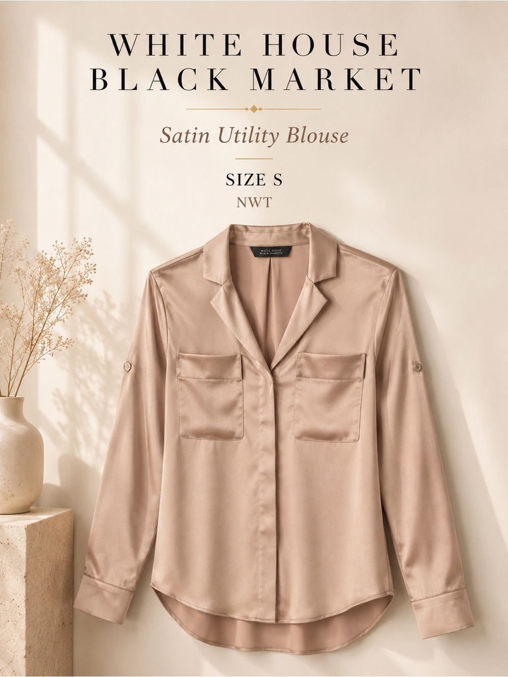 White House Black Market Soft Satin Utility Blouse NWT Size S